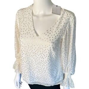 Metallic Gold polka dots chiffon size XS V Neck Blouse NWT​​​​​​​